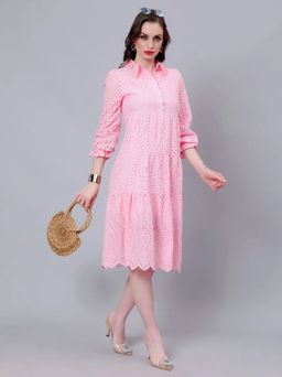 ANNY - Pink Self Design A-Line Midi Dress
