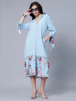 ANNY - Blue Printed A-Line Midi Dress