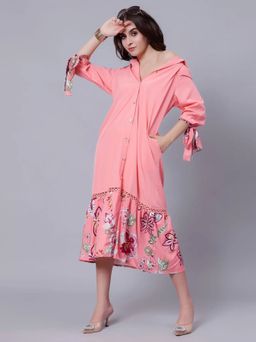 ANNY - Peach Printed A-Line Midi Dress