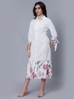 ANNY - White Printed A-Line Midi Dress