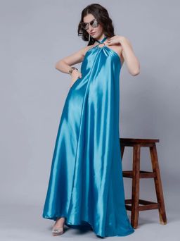 ANNY - Blue Solid Flared Maxi Dress