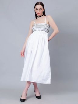 ANNY - White Embroidered A-Line Midi Dress