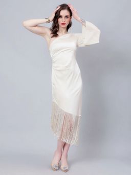 ANNY - Cream Solid Bodycon Midi Dress