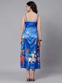 ANNY - Blue Printed A-Line Midi Dress