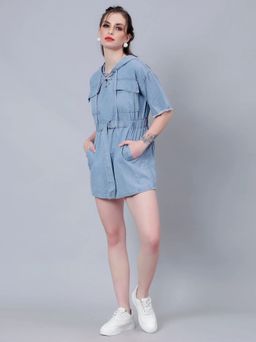 ANNY - Blue Solid A-Line Mini Dress