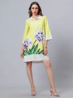 ANNY - Yellow Printed A-Line Mini Dress