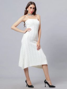 ANNY - White Self Design A-Line Midi Dress
