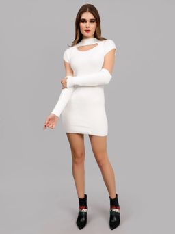 ANNY - White Solid Bodycon Mini Dress