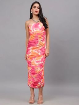 ANNY - Pink Abstract Bodycon Midi Dress
