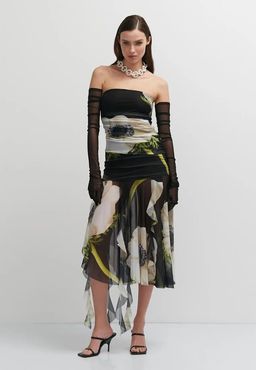 ANNY - Black Abstract Bodycon Midi Dress