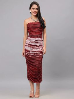 ANNY - Brown Tie & Dye Bodycon Midi Dress