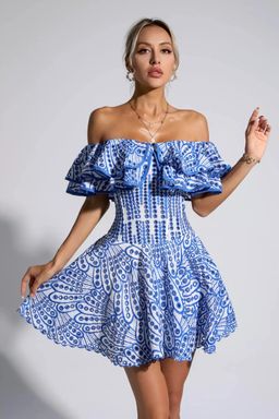 ANNY - Blue Self Design A-Line Mini Dress