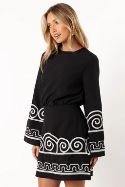 ANNY - Black Embroidered A-Line Mini Dress
