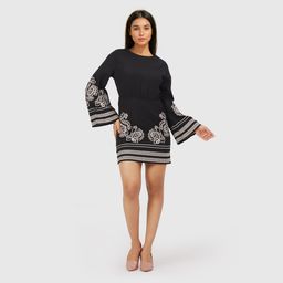 ANNY - Black Embroidered A-Line Mini Dress
