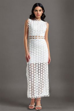 ANNY - White Self Design Bodycon Maxi Dress