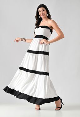 ANNY - White Stripes A-Line Maxi Dress