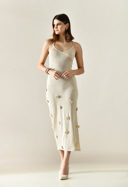 ANNY - Beige Self Design A-Line Maxi Dress