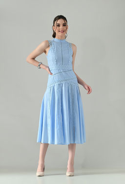 ANNY - Blue Self Design A-Line Midi Dress