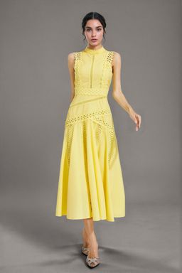 ANNY - Yellow Self Design A-Line Midi Dress