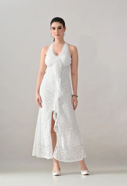 ANNY - White Self Design Bodycon Maxi Dress