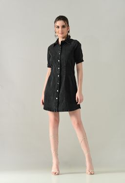 ANNY - Grey Solid Shirt Mini Dress