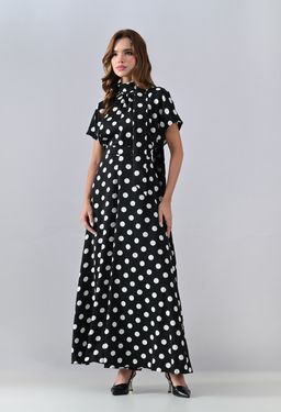 ANNY - Black Polka Dots A-Line Maxi Dress