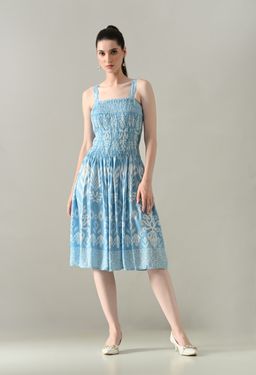 ANNY - Blue Printed A-Line Midi Dress