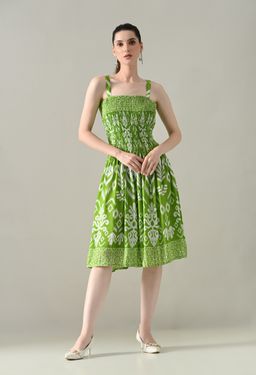 ANNY - Green Printed A-Line Midi Dress