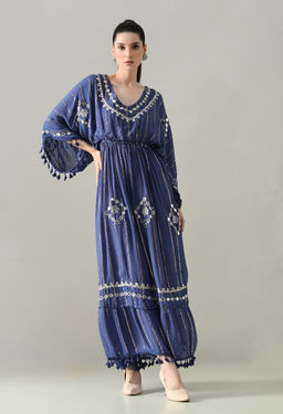 ANNY - Navy Blue Stripes Kaftan Maxi Dress