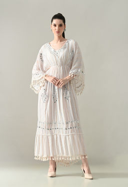 ANNY - Off White Stripes Kaftan Maxi Dress