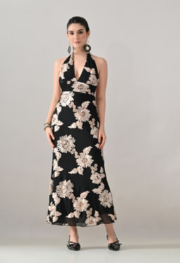 ANNY - Black Printed A-Line Maxi Dress