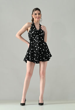 ANNY - Black Polka Dots A-Line Mini Dress
