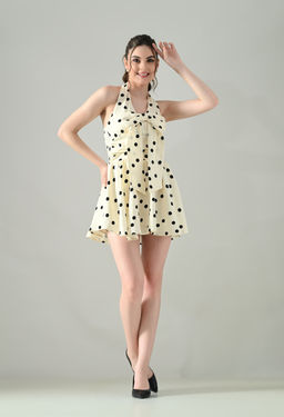 ANNY - Cream Polka Dots A-Line Mini Dress