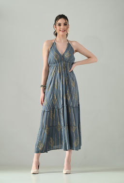 ANNY - Grey Printed Flared Maxi Dress