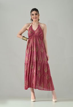 ANNY - Pink Printed Flared Maxi Dress
