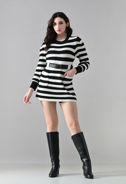 ANNY - Black Stripes A-Line Mini Dress