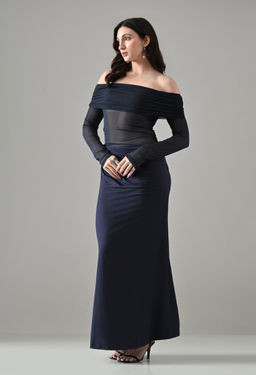 ANNY - Navy Blue Solid Bodycon Maxi Dress