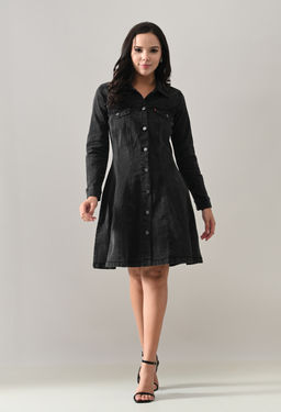 ANNY - Grey Solid Shirt Mini Dress