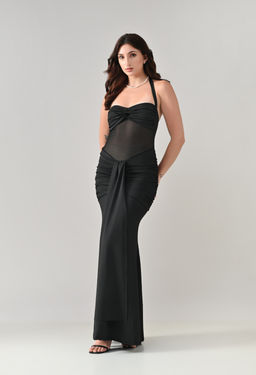 ANNY - Black Solid A-Line Maxi Dress