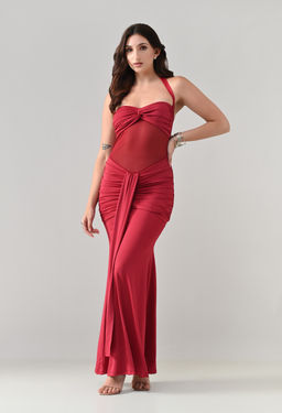 ANNY - Burgundy Solid A-Line Maxi Dress