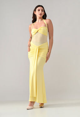 ANNY - Yellow Solid A-Line Maxi Dress