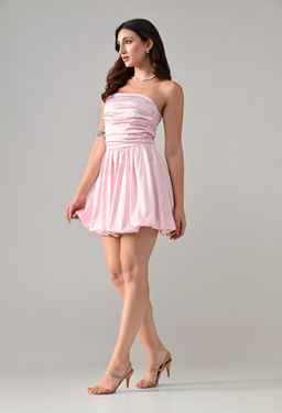 ANNY - Pink Solid A-Line Mini Dress