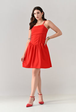 ANNY - Red Solid Corset Mini Dress