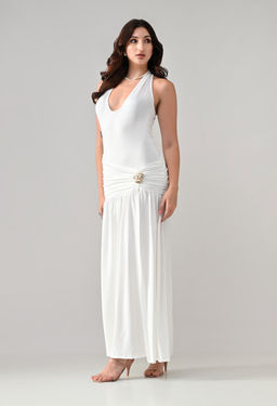 ANNY - White Solid A-Line Maxi Dress