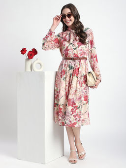 R&B - Off White Floral A-Line Midi Dress