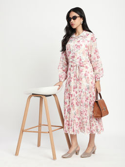 R&B - White Floral A-Line Midi Dress