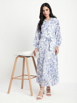 R&B - White Floral A-Line Midi Dress