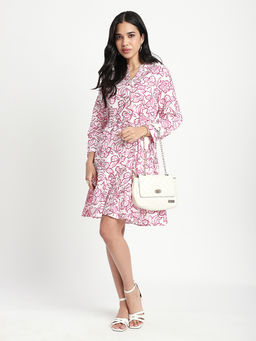 R&B - Pink Floral A-Line Knee Length Dress