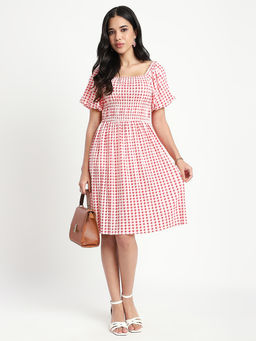 R&B - Red Geometric A-Line Knee Length Dress