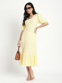 R&B - Yellow Solid A-Line Midi Dress